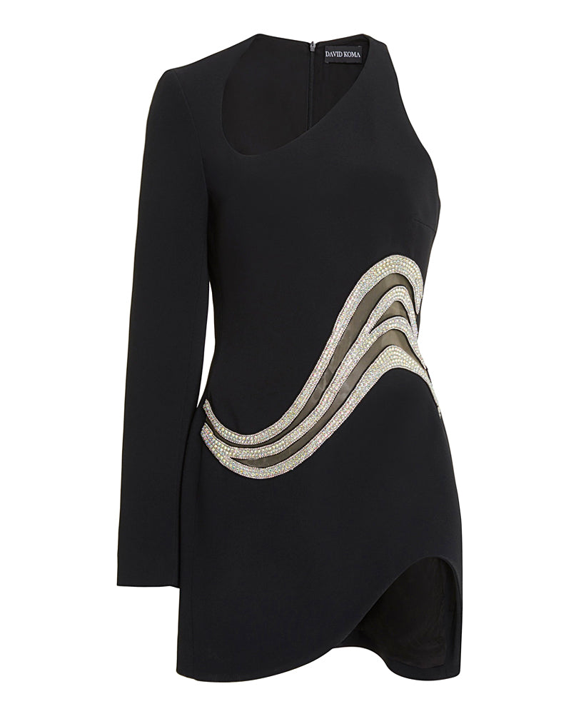 Asymmetric Diamonds Mesh Bandage Mini Dress