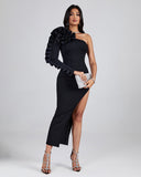 Asymmetric Pleated Ruffle Bandage Dress