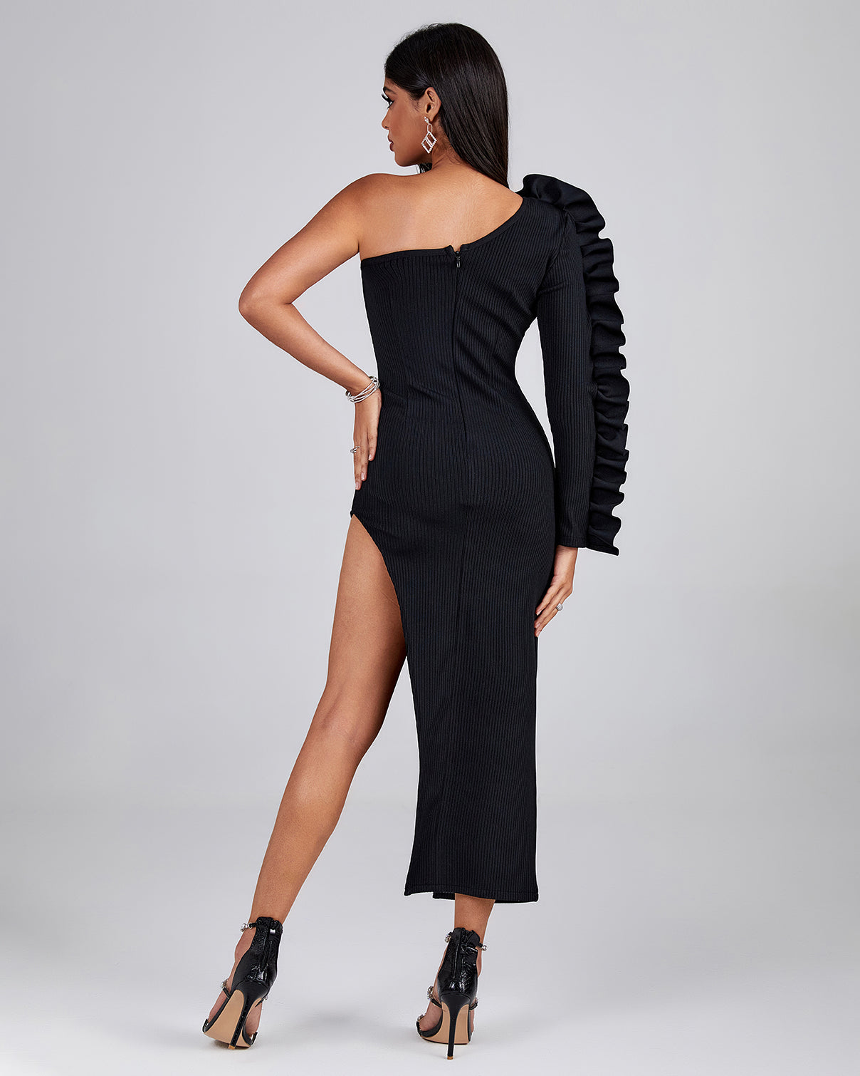 Asymmetric Pleated Ruffle Bandage Dress