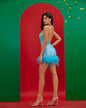 Halter Feather-Hem Mini Sequins Dress