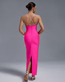 Pearl Strap White-Flowers Bandage Long Dress