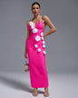 Pearl Strap White-Flowers Bandage Long Dress