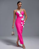 Pearl Strap White-Flowers Bandage Long Dress