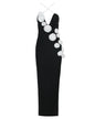 Pearl Strap White-Flowers Bandage Long Dress