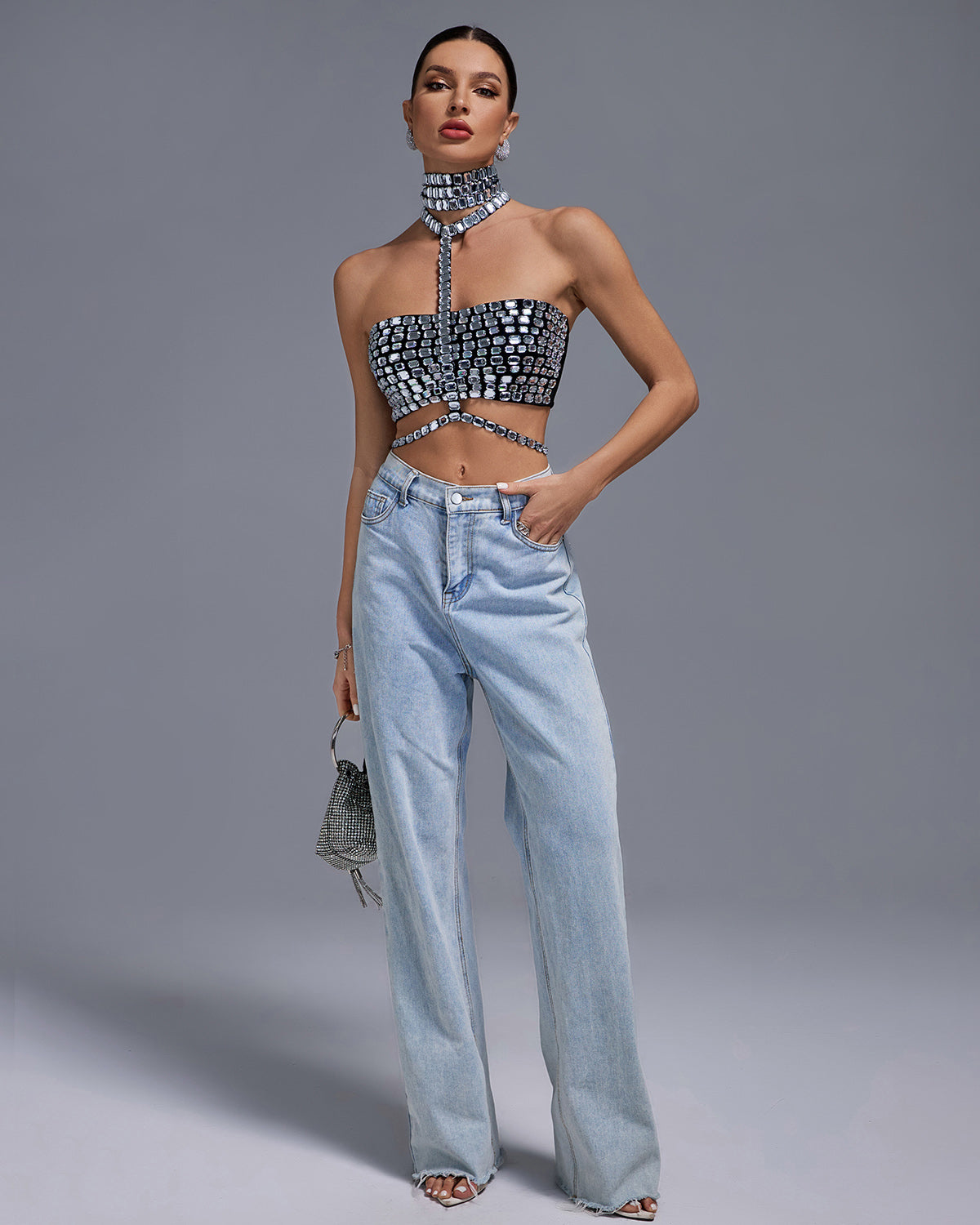 Halter Rhinestone Bandage Top