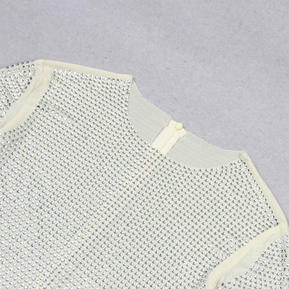 Round Neck Long Sleeve Rhinestone Mini Bodycon Dress HL9485