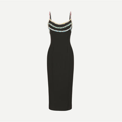 Strappy Sleeveless Color Diamond Midi Bandage Set HL9501
