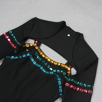 Strappy Sleeveless Color Diamond Midi Bandage Set HL9501