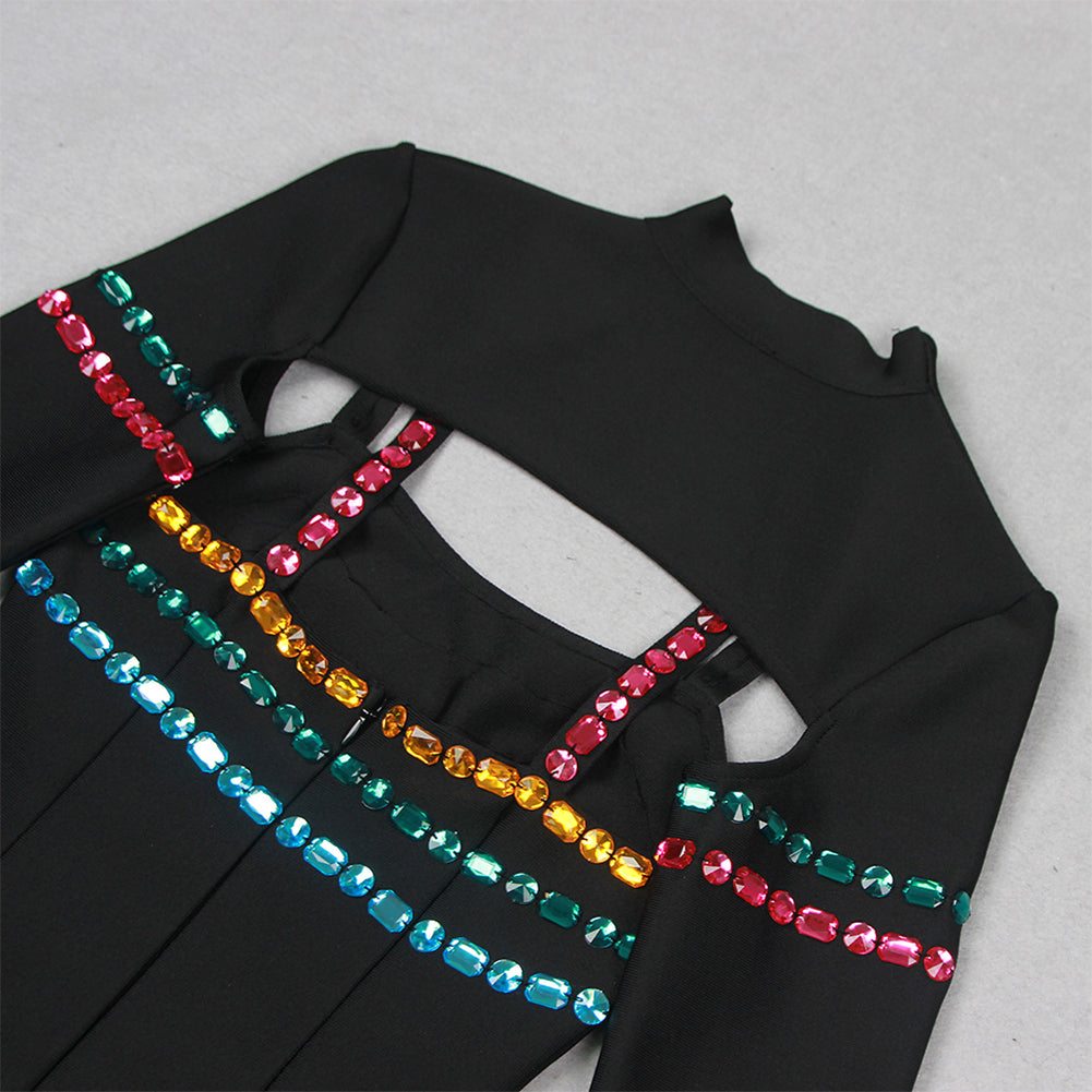 Strappy Sleeveless Color Diamond Midi Bandage Set HL9501