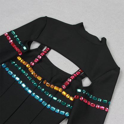 Strappy Sleeveless Color Diamond Midi Bandage Set HL9501