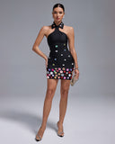 Open Back Colorful Floral Mini Bandage Dress
