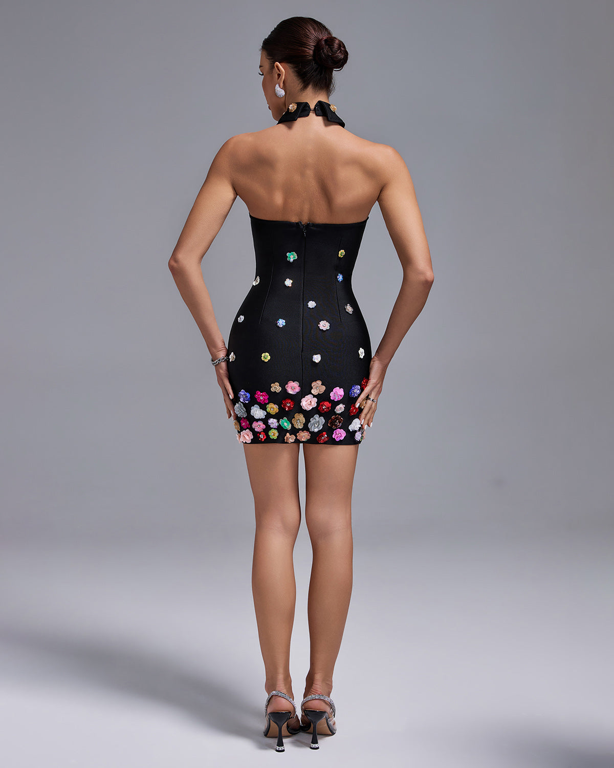 Open Back Colorful Floral Mini Bandage Dress