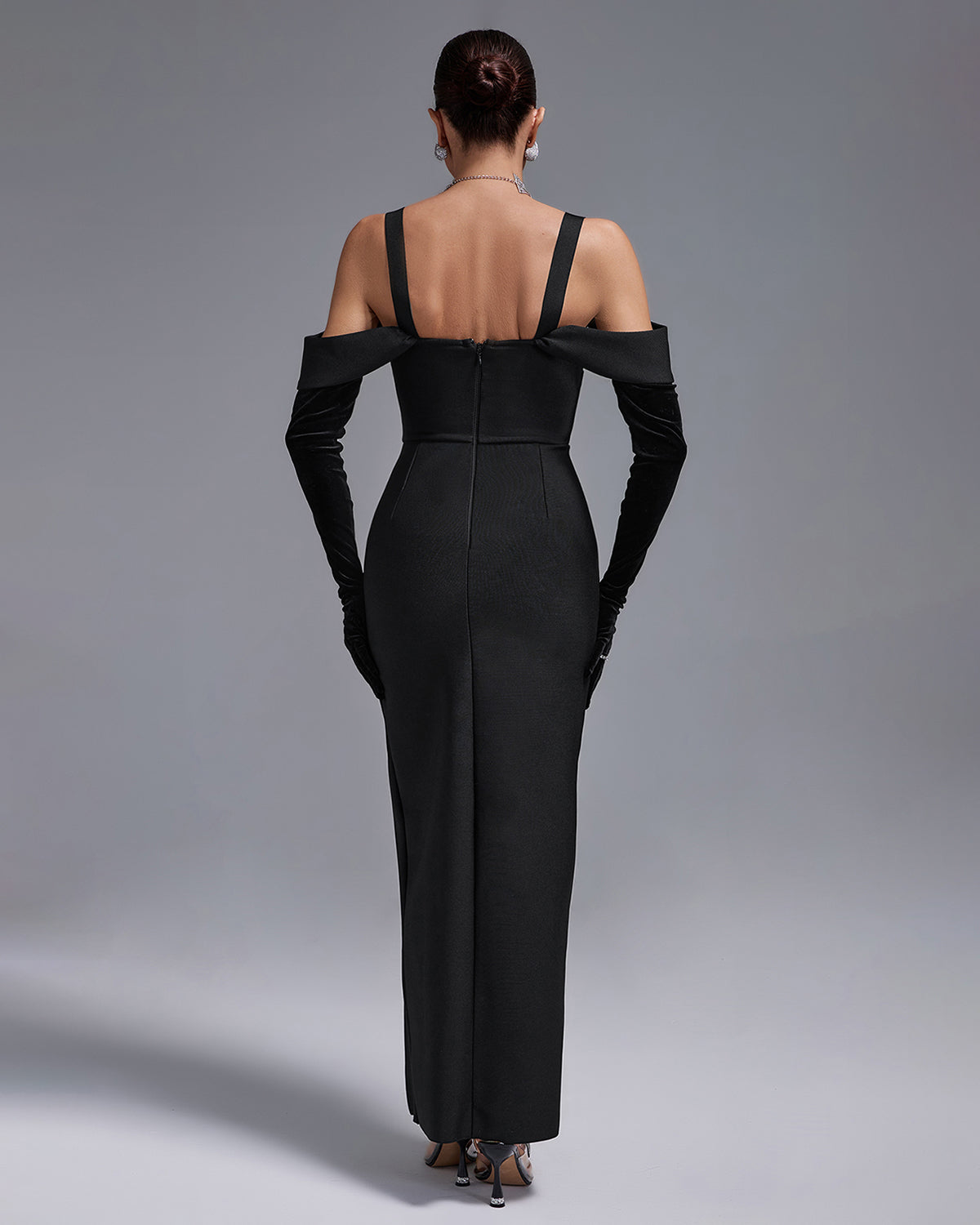 Sparkly Rose High Slit Bandage Dress With Gloves
