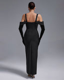 Sparkly Rose High Slit Bandage Dress With Gloves