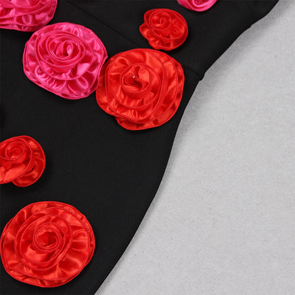 One Shoulder Sleeveless Flower Midi Bandage Dress HL9555