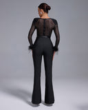 Hollow-out Mesh Bandage Jumpsuit