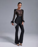 Hollow-out Mesh Bandage Jumpsuit