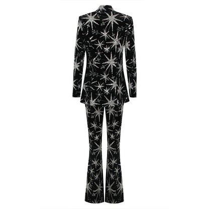 V Neck Long Sleeve Sequins Bodycon Suit HL9581