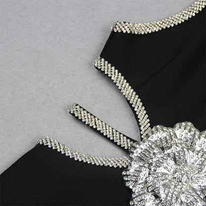 Round Neck Sleeveless Rhinestone Mini Bandage Dress HL9589
