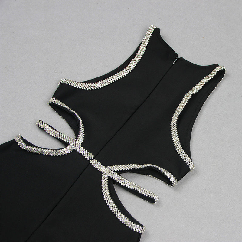 Round Neck Sleeveless Rhinestone Mini Bandage Dress HL9589