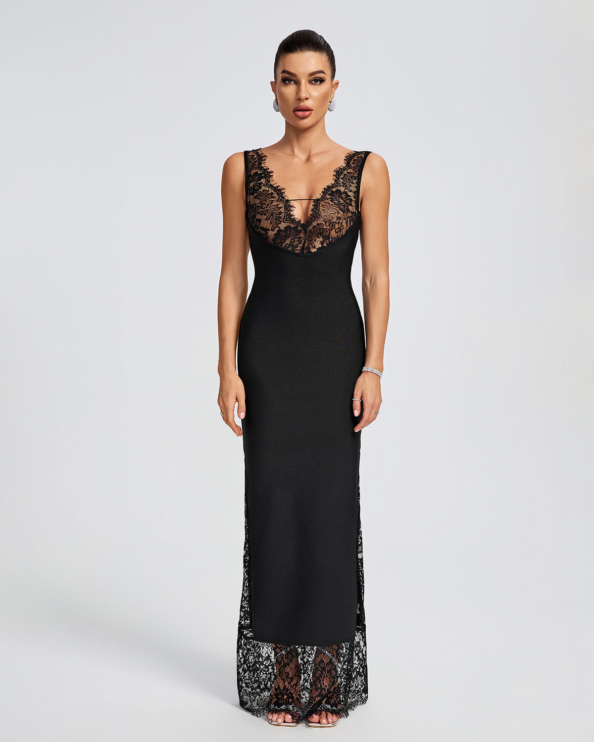 Lace V-neck Bandage Maxi Dress