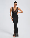 Lace V-neck Bandage Maxi Dress