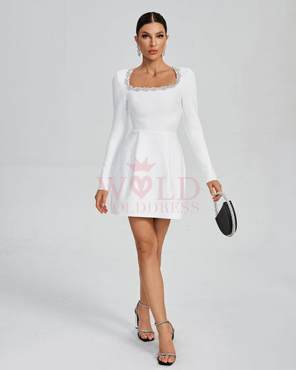 Kimberly Rhinestone White Bandage A-Line Dress