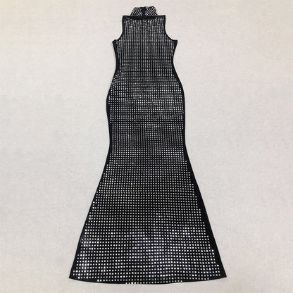 High Neck Sleeveless Fitted Maxi Bodycon Dress HL9741