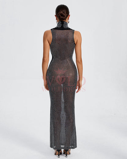 Crystal Embellished See-through Maxi Dress
