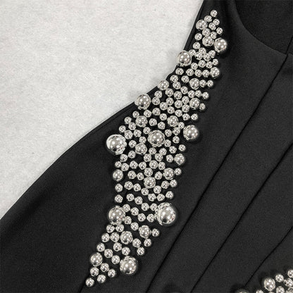 Black Mini Bandage Corset Dress with Big Beads