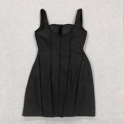 Black Mini Bandage Corset Dress with Big Beads