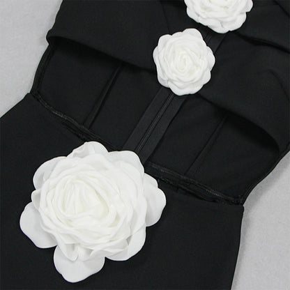 Round Neck Sleeveless Flower Midi Bandage Dress HL9780