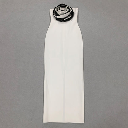 Black & White Floral Off Shoulder Maxi Bandage Dress