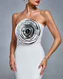 Huge Flower Detail Bandage Backless Dress