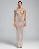 Halter Sweetheart Cutout Sparkly Evening Gown