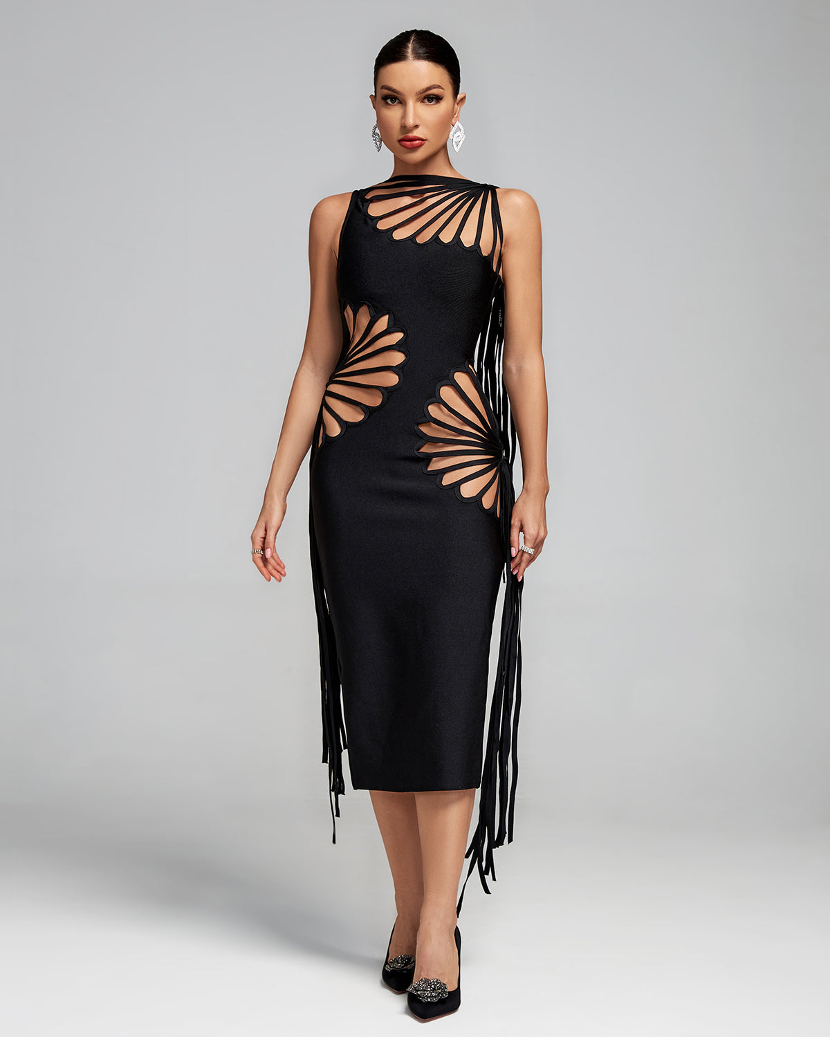 Fan-shaped Cutout Tassel Bandage Dress