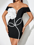 White Flower Bandage Mini Dress
