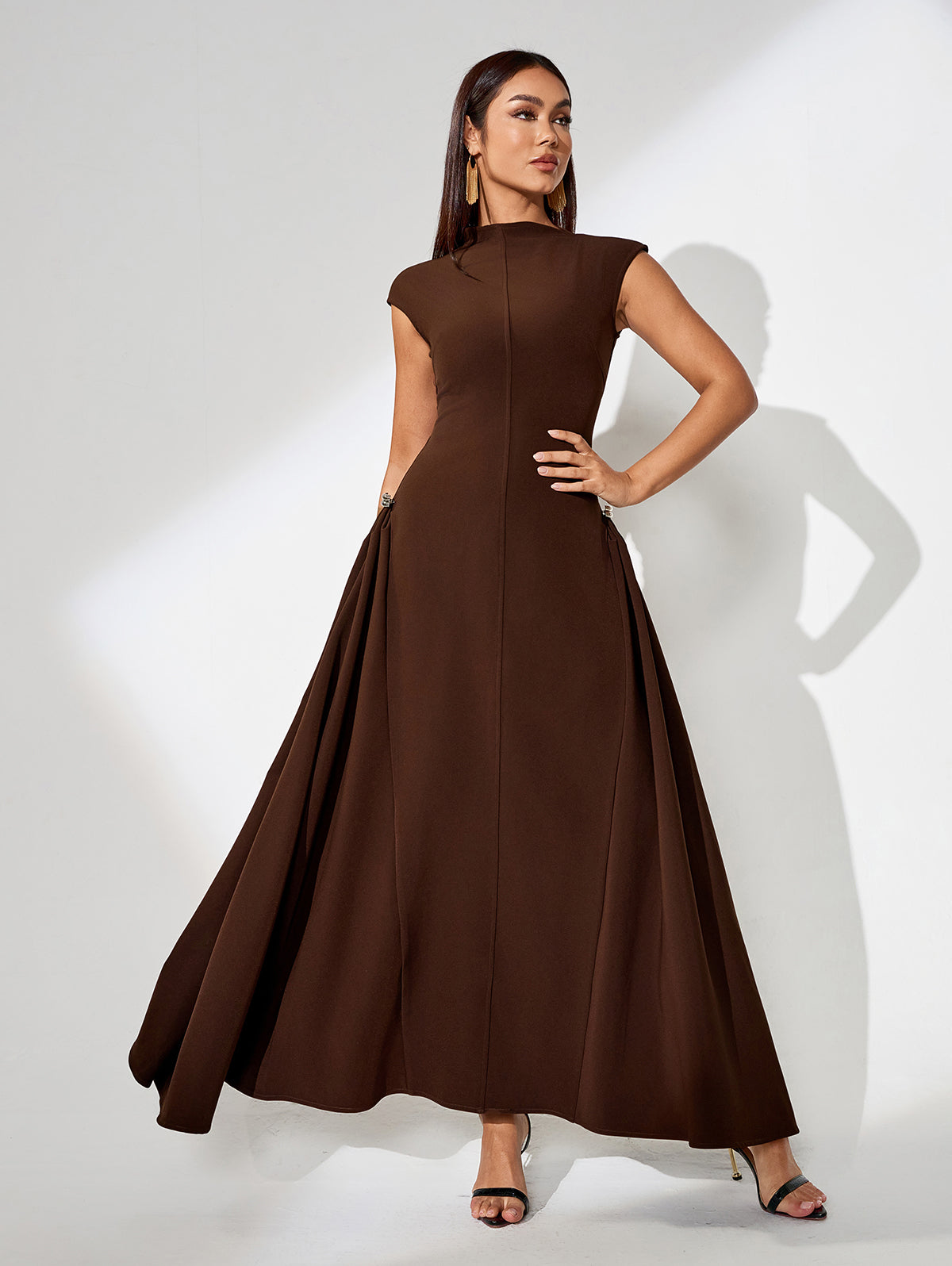 Skew Collar Pure Color Maxi Dress