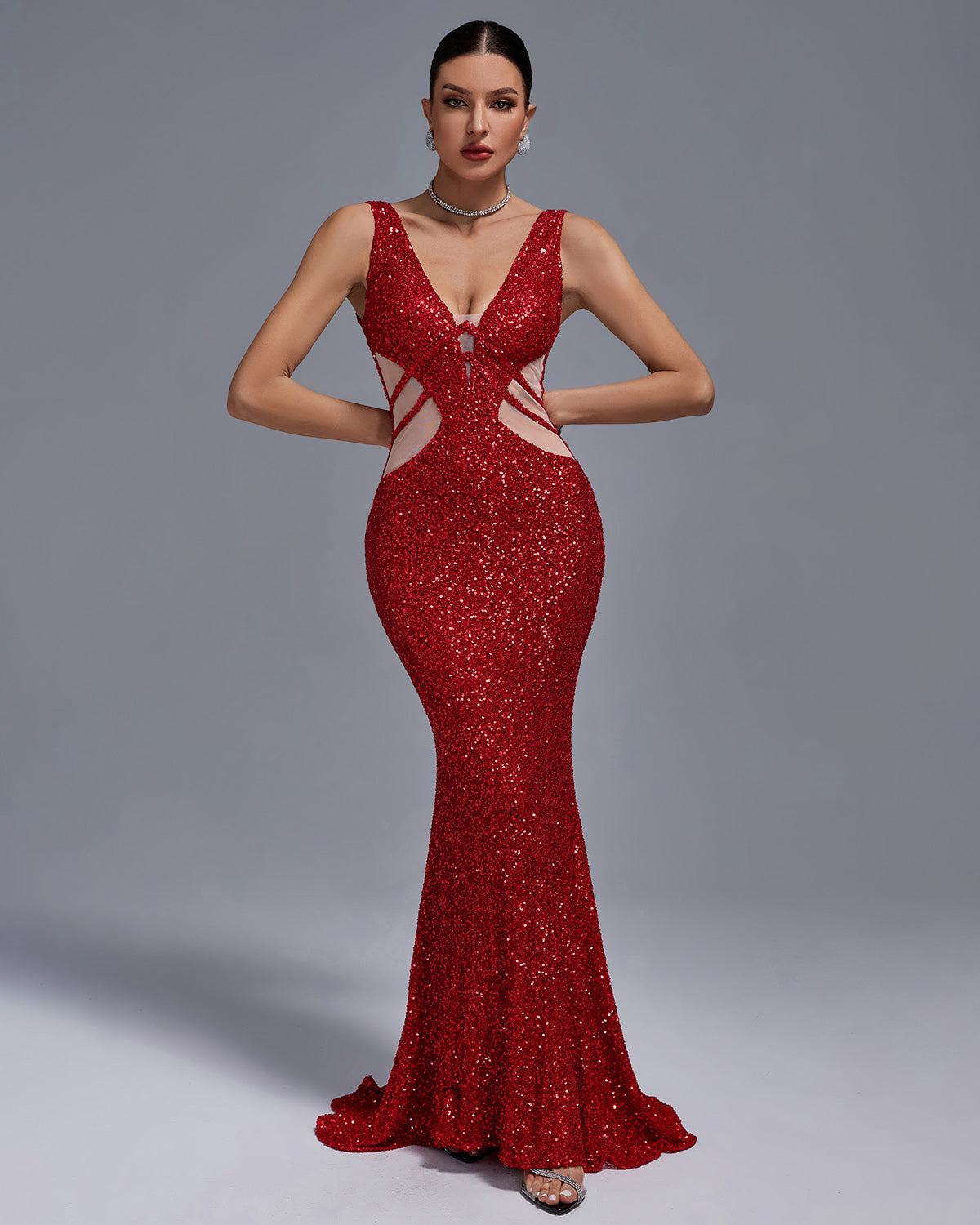 V Neck Sequins Mermaid Dress