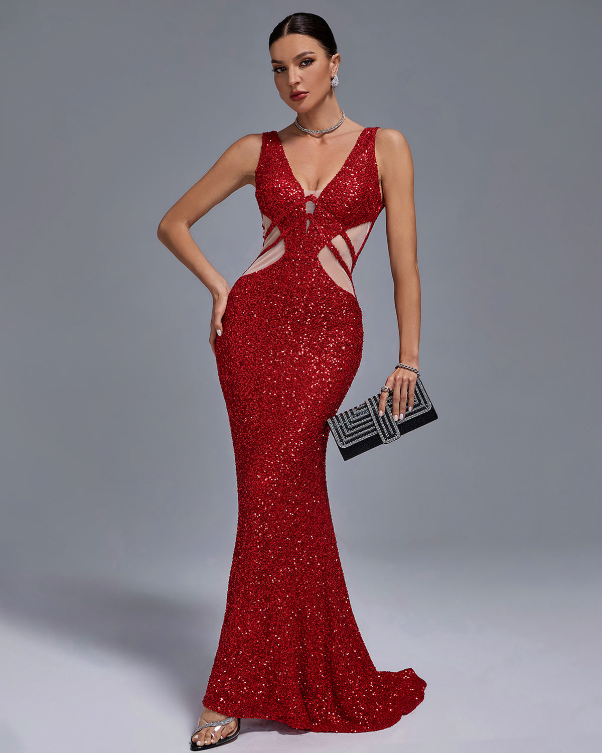 V Neck Sequins Mermaid Dress