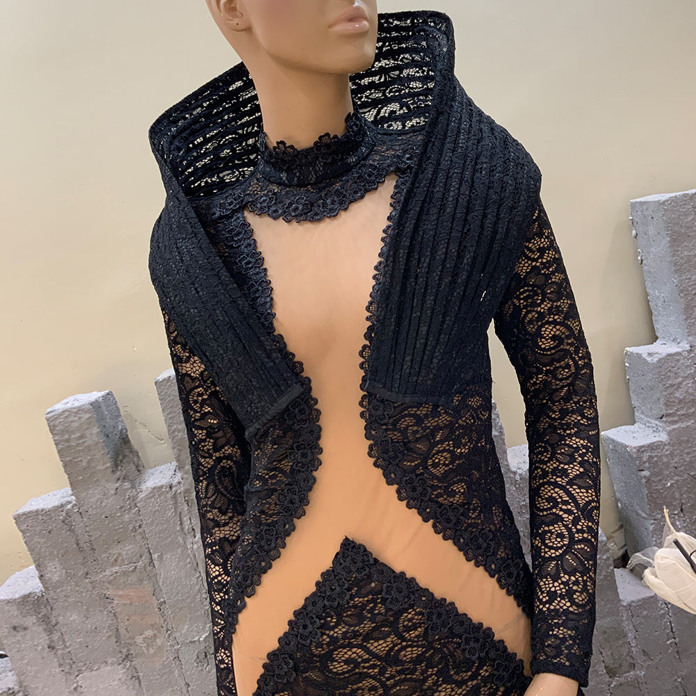 Black Lace Mermard Gown Sexy Hollow Out