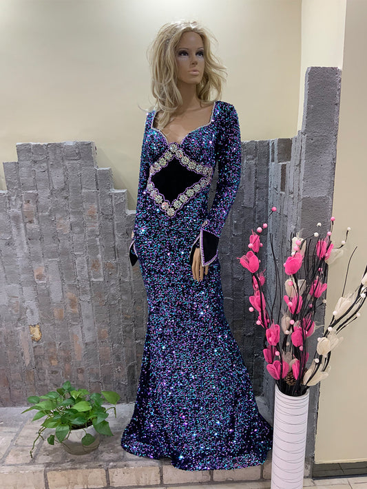Ornate Blue Crystal Mermaid Dress