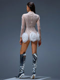 Beaded Mesh Floral Hem Mini Dress