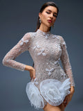 Beaded Mesh Floral Hem Mini Dress