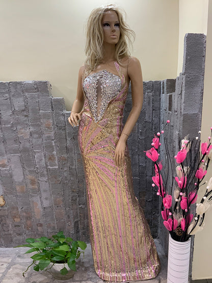 Gold Sleeveless Shimmering Spangle Dress