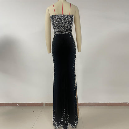 Strapless Sleeveless Pearl Maxi Bodycon Dress HT21090