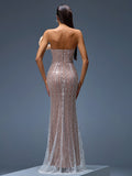 Rhinestone Ripple Ruffled Maxi Gown