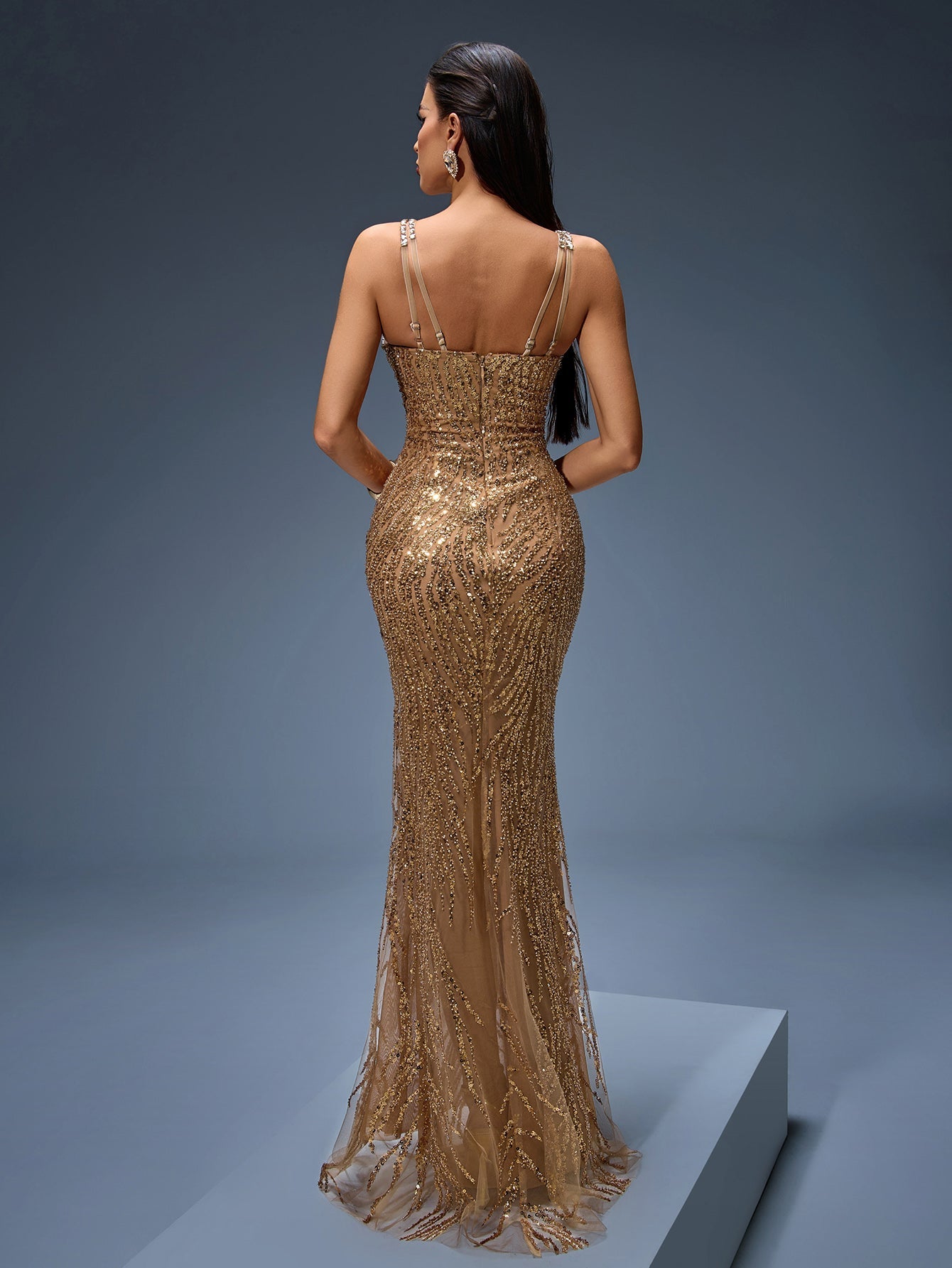 Heavy Crystal Embroidered Evening Dress