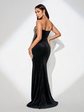 Crystal Embellished Mermaid Velvet Dress