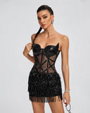 Mesh Sequins Beading Corset Mini Dress